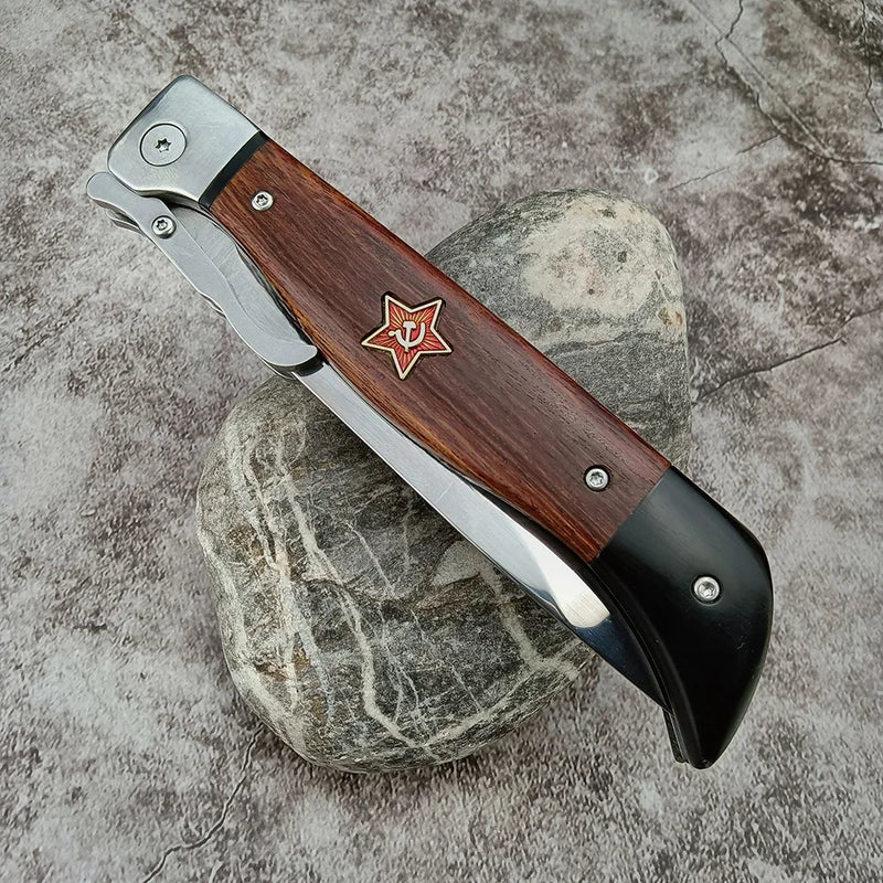 BBQ Folding Knife - 440C Steel Blade, Wood Handle