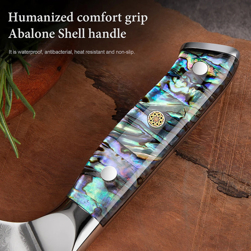 9-Piece Sapphire Damascus Steel Knife Set with Abalone Resin Handle - For Kitchen and Barbecue