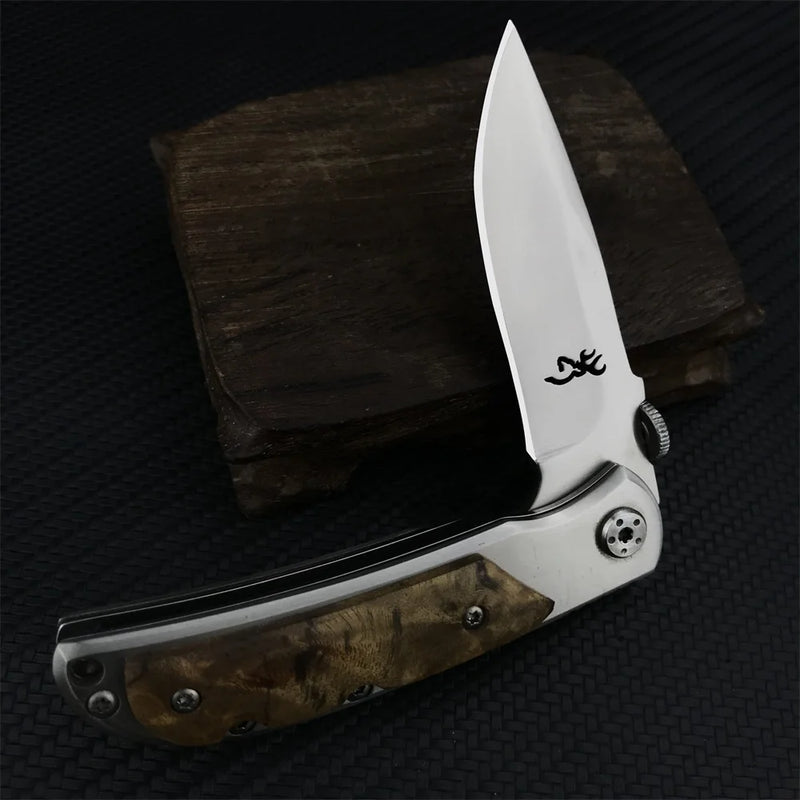 High-Quality Folding BBQ Knife - 440C Blade, Wood Handle, Portable Cutting Tool for Grilling