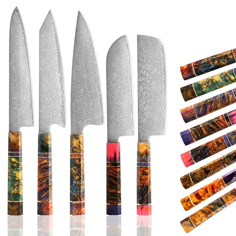 9-Piece Knife and Cleaver Set - Multicolor Stabilized Wood for Kitchen and Barbecue