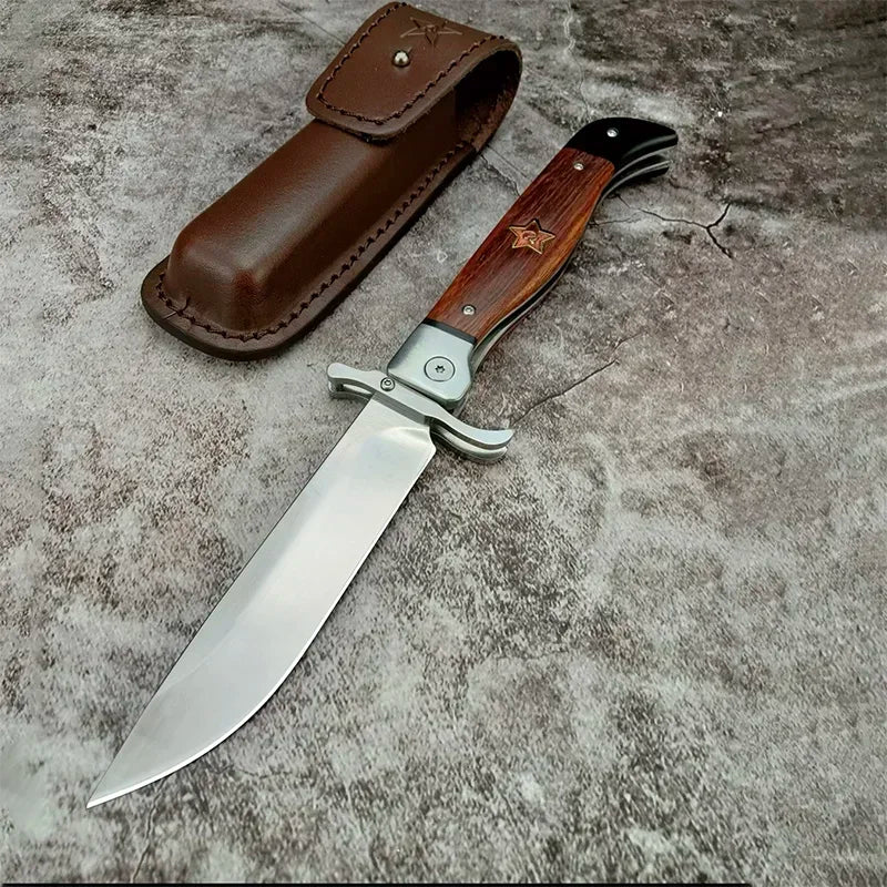 Russian Style NKVD BBQ Knife - 440C Blade, Wood Handle, Leather Sheath