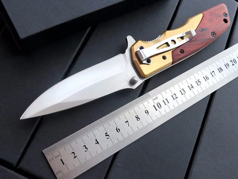 Wood Handle Folding Knife - 8CR13MOV Blade with Wood Handle, Suitable for Kitchen Use