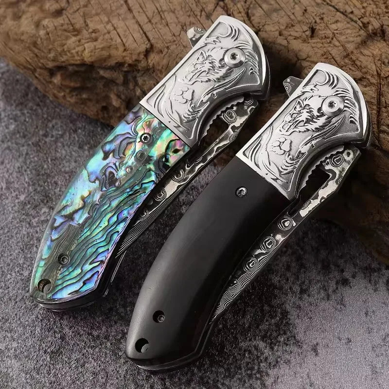 Damascus Steel Folding BBQ Knife – Multi-Purpose, Camping & Fruit Knife