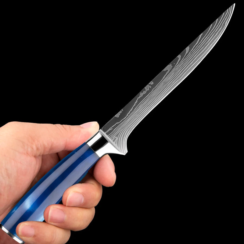 Blue 6-Inch Boning Knife - High-Quality Stainless Steel for Meat, Fish, and Bone