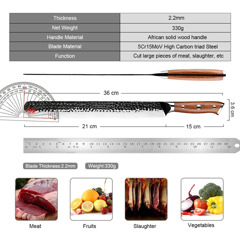 Full Tang Kitchen Knife - High Carbon Stainless Steel Butcher Knife for Roast, Watermelon, and Meat Cutting