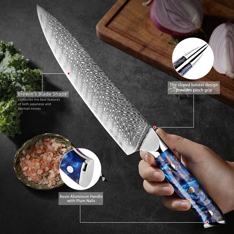 8-Inch Special Chef Knife - Japanese Damascus Steel, Professional Sharp Kitchen Knife with Full Tang Handle for Meat and Fish