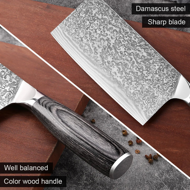 Professional Chinese Cleaver Knife - Damascus Steel Vegetable and Meat Cleaver for Kitchen Chefs