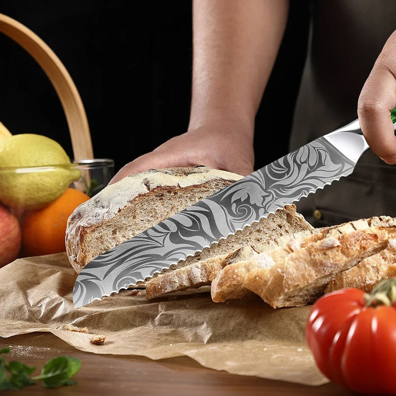 Serrated Bread Knife 8'' - Ultra Sharp with Ergonomic Handle for Slicing Bread