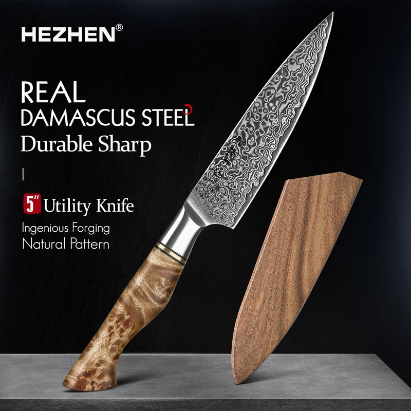 T-Head Chef's Knife - Professional Kitchen Knife with Wood and Blue Resin Handle