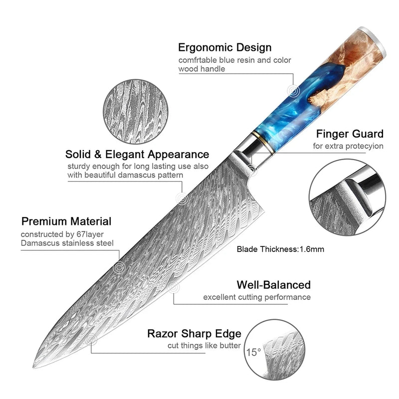 Blue Sandstone Chef Knife 8'' - Japanese VG10 Damascus Steel Kitchen Knife