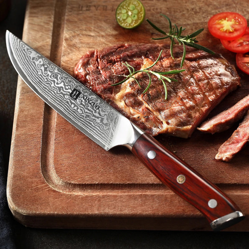 Damascus VG10 Steel Steak Knife 5'' - Precision for Gourmet Grilling