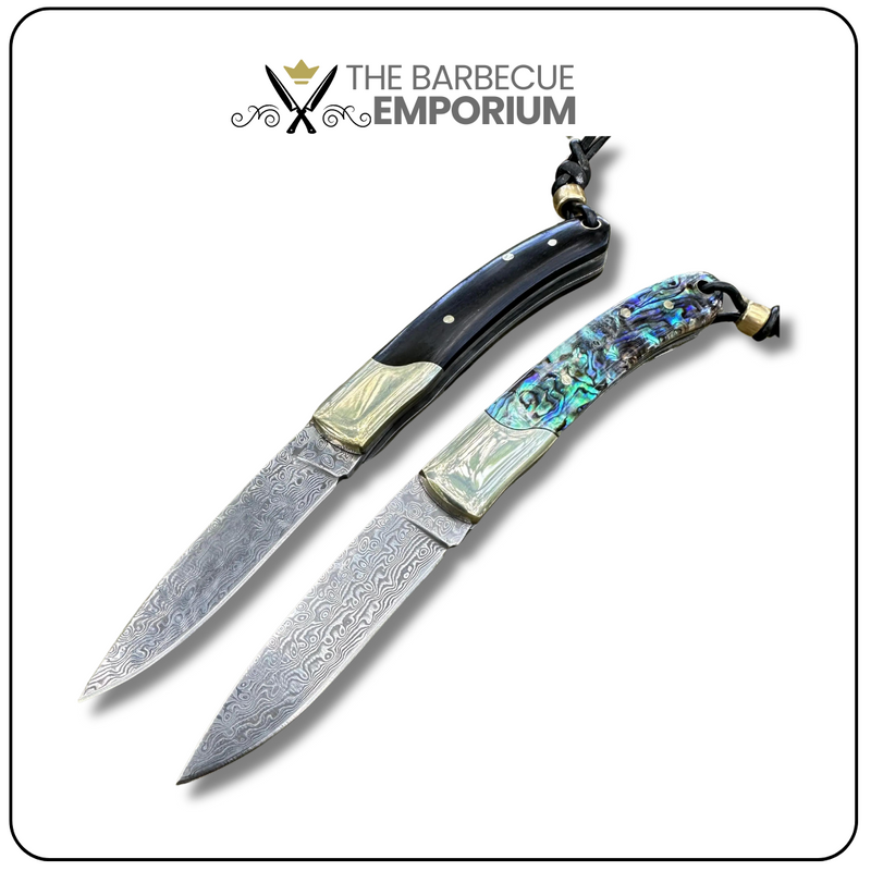 Abalone Shell & Ebony Handle - Damascus Pocket Knife - 167 Layers VG10 Steel